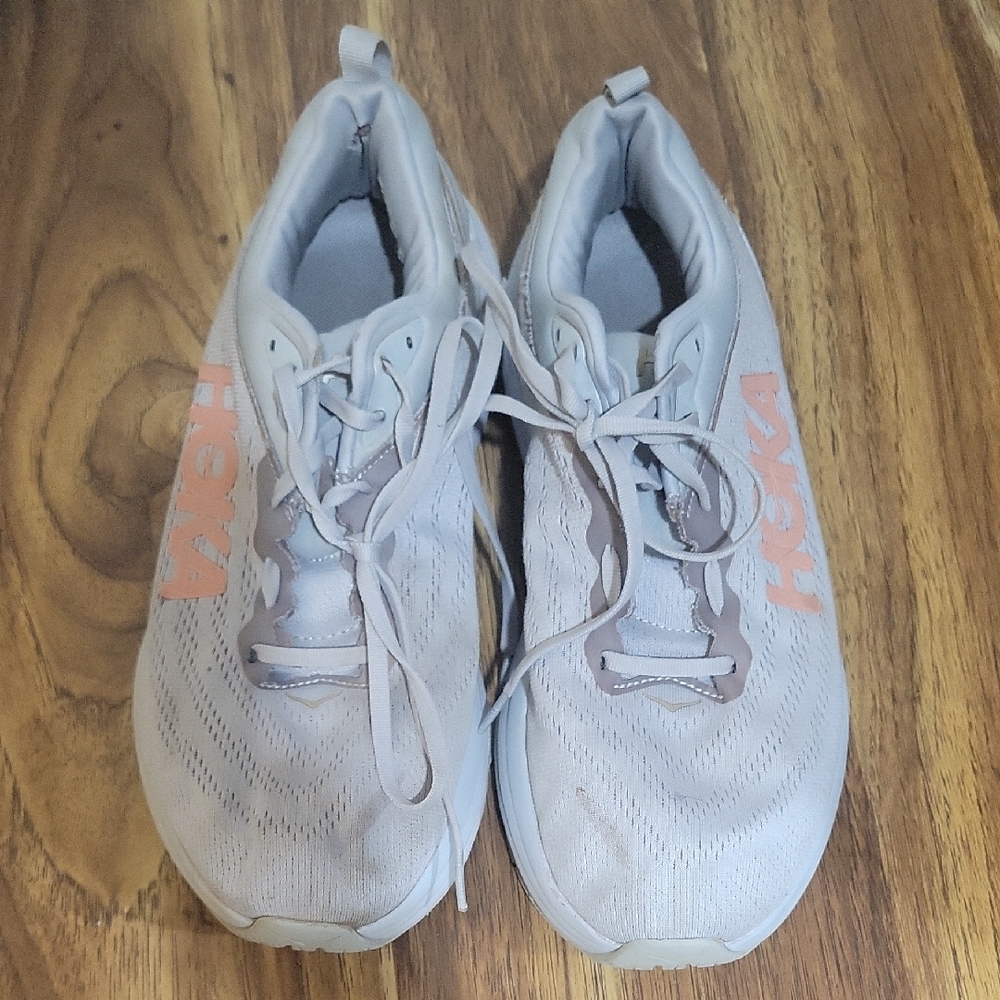 Hoka Athletic Shoes in Gray and Pink